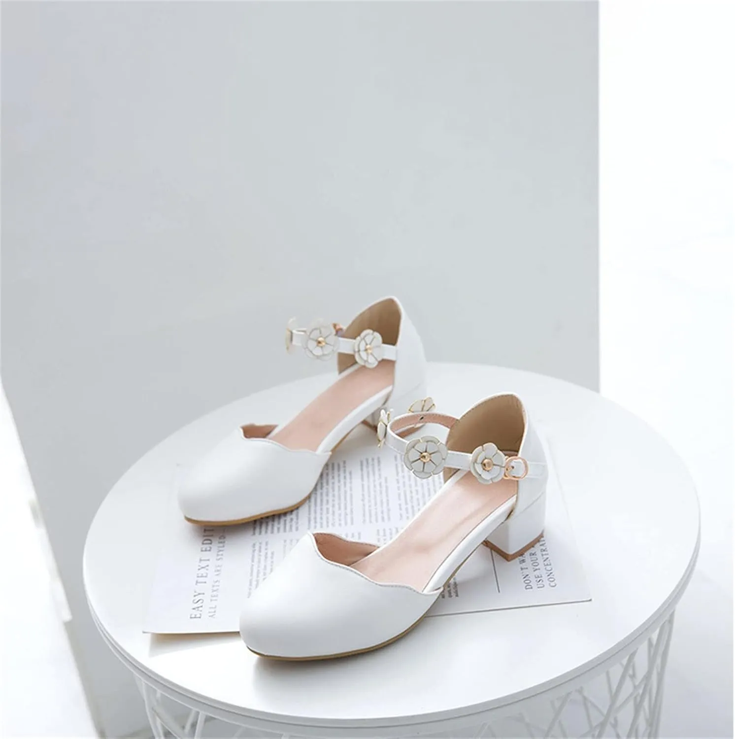 Kids Girls Mary Jane Dress Shoes Pumps Low Heels Flower Strap High School Prom Shoes Bridesmaid Summer Sandals