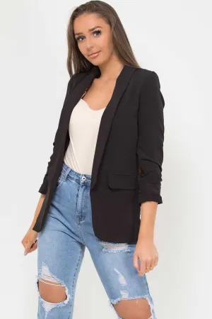Kyla Black Ruched Sleeve Blazer