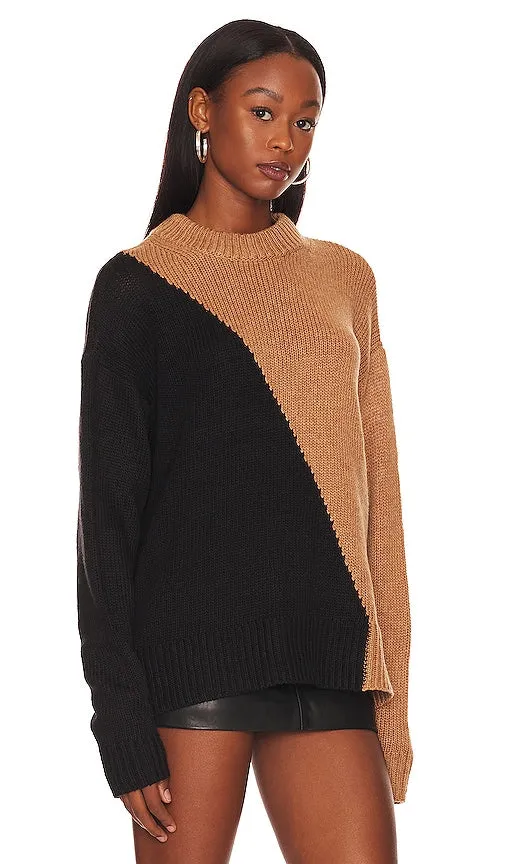 L'Academie Dagan Color Block Crewneck in Black,Brown