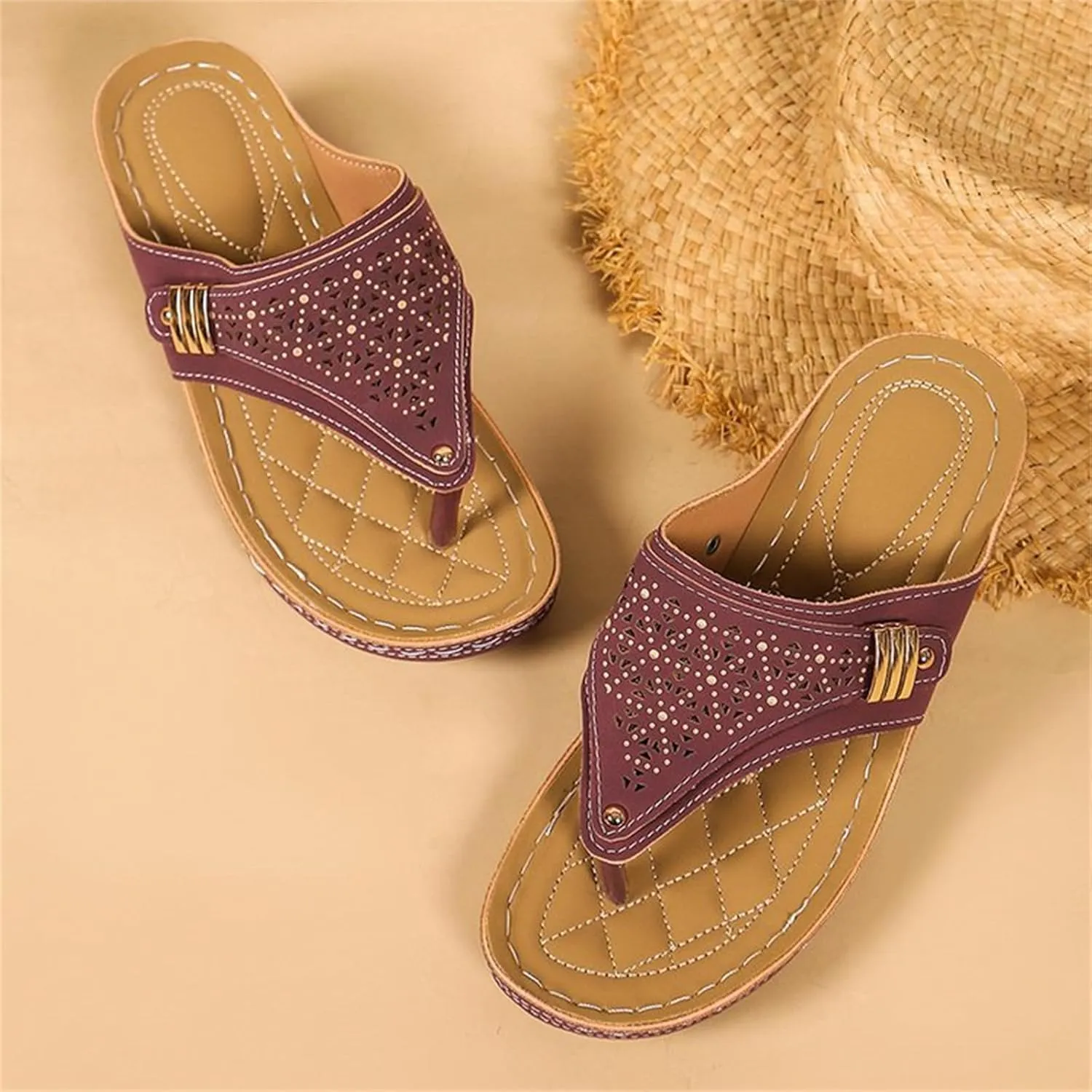 Ladmiple Womens Sandals Comfortable Dressy Arch Support Orthotic Slippers Open Toe Slides Summer Orthopedic Thong Flip Flops