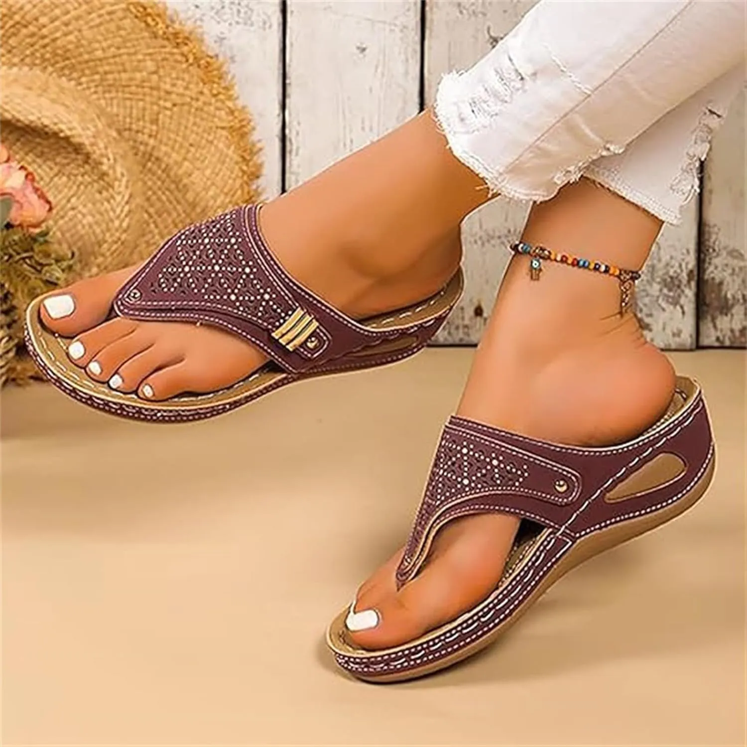 Ladmiple Womens Sandals Comfortable Dressy Arch Support Orthotic Slippers Open Toe Slides Summer Orthopedic Thong Flip Flops