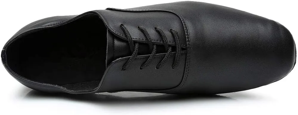 Leather Toe Mens Latin Shoe Morden Ballroom Black Round Stylish Jazz Dance Men's Leather Shoes Extra Wide Women's Shoes (Black, 7)