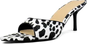Leopard Kitten Heels Pointed Toe Mule Heels for Women Open Toe Kitten Heel for Party Dressy Wedding