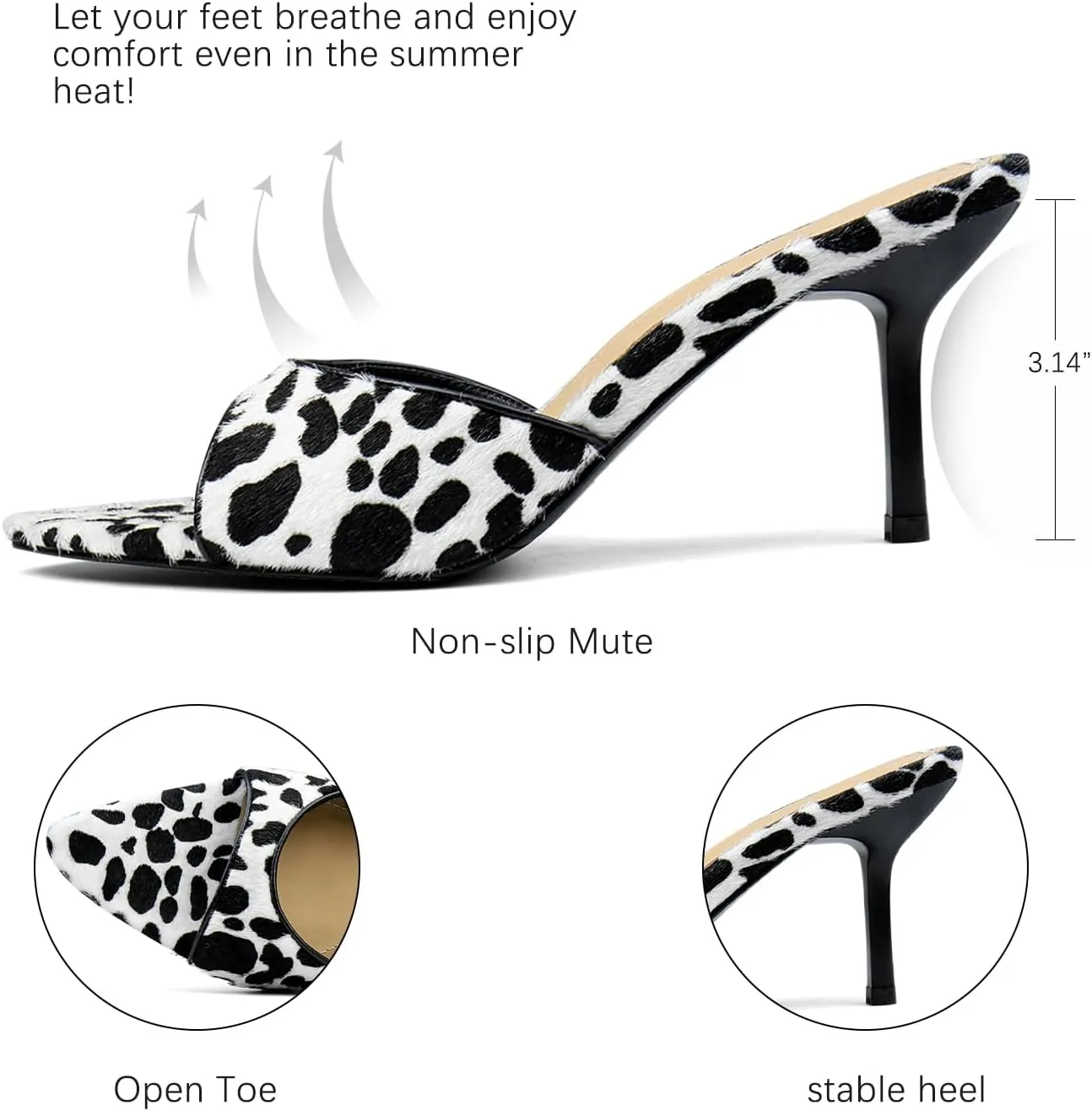 Leopard Kitten Heels Pointed Toe Mule Heels for Women Open Toe Kitten Heel for Party Dressy Wedding