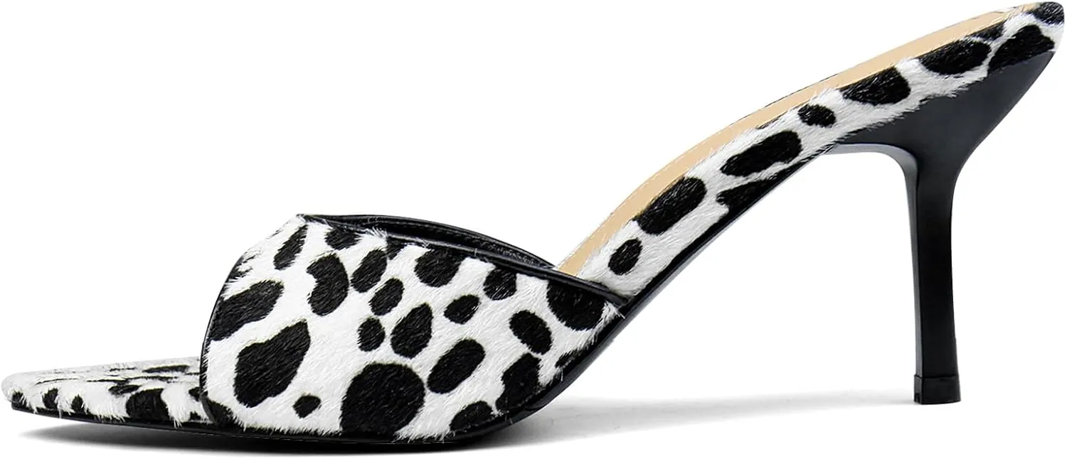 Leopard Kitten Heels Pointed Toe Mule Heels for Women Open Toe Kitten Heel for Party Dressy Wedding