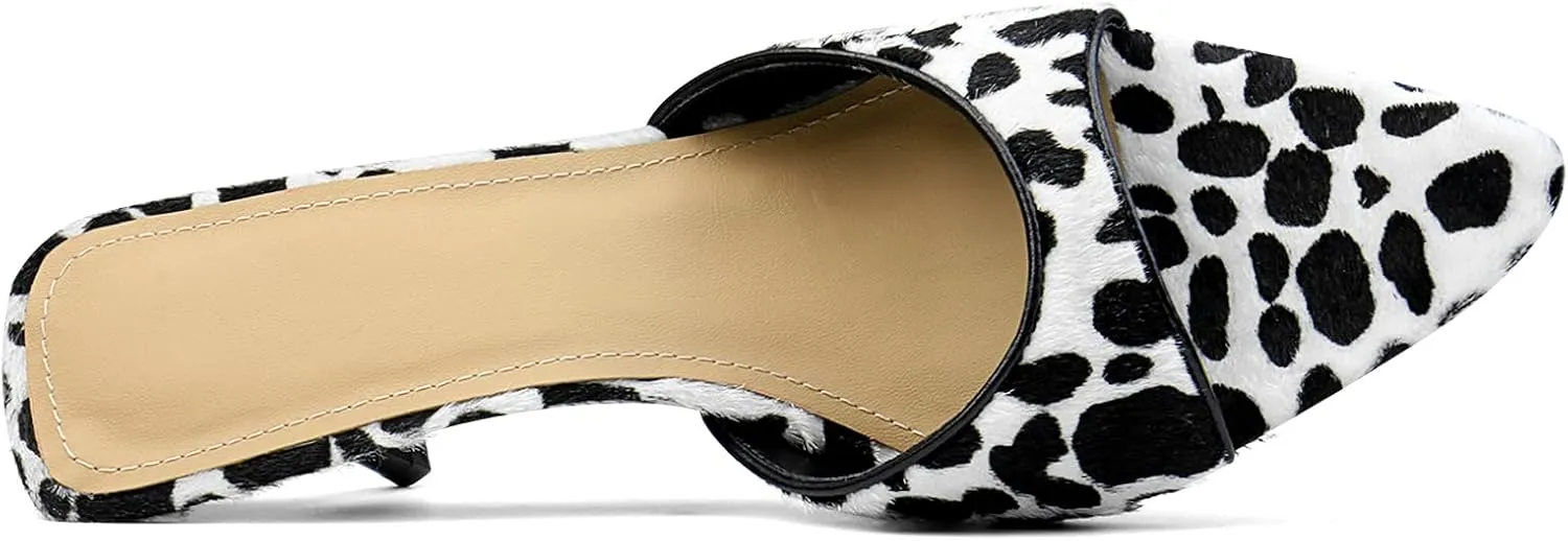Leopard Kitten Heels Pointed Toe Mule Heels for Women Open Toe Kitten Heel for Party Dressy Wedding