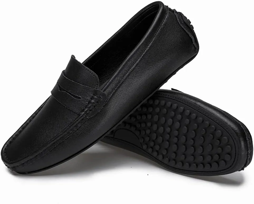 Loafer Shoes for Men Genuine Leather Stitching Details Penny Loafer Flat Heel Comfortable Flexible Driving Slip On for Any Attire