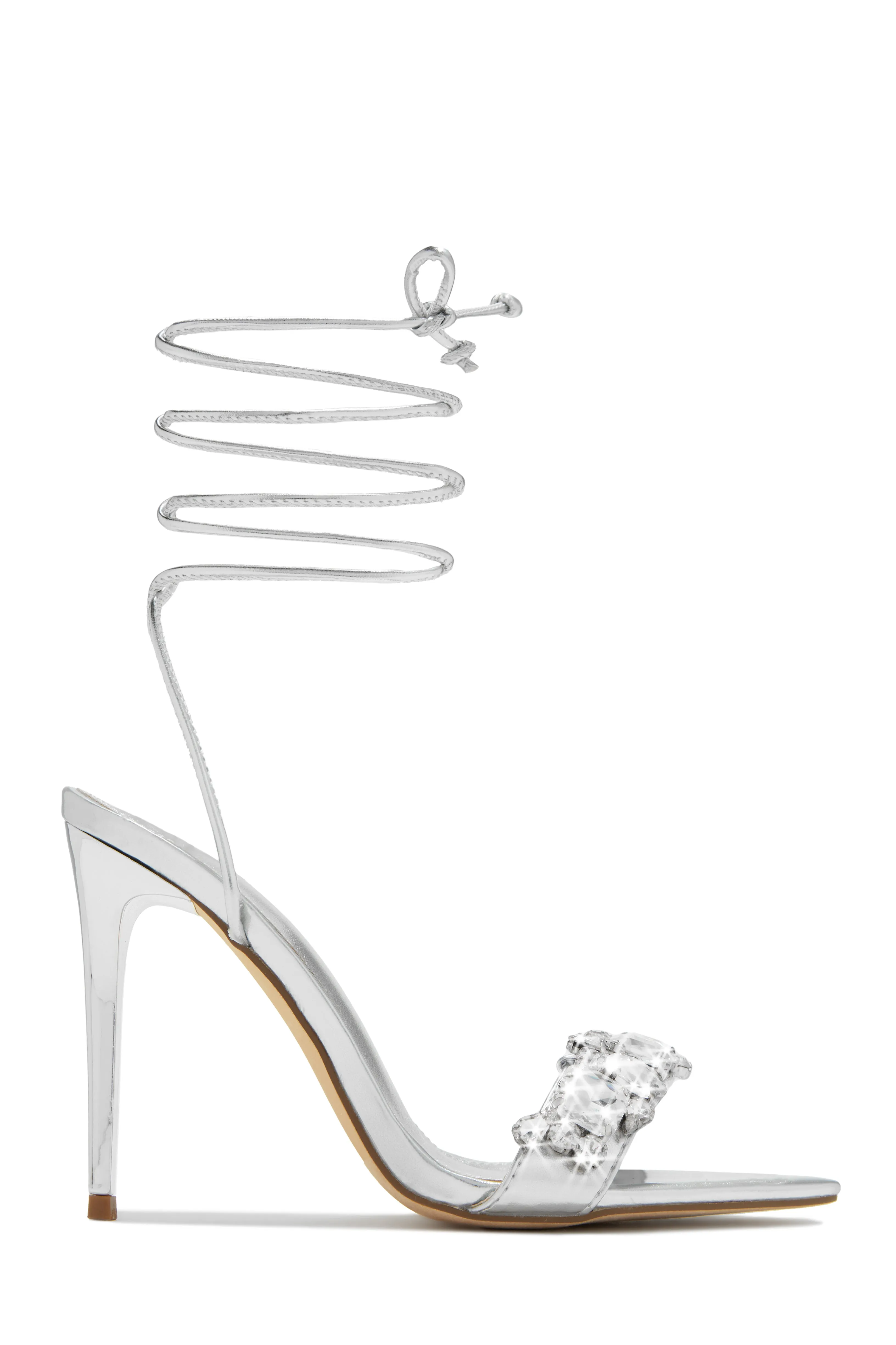 Love & Affection Embellished Lace Up High Heels - Gold