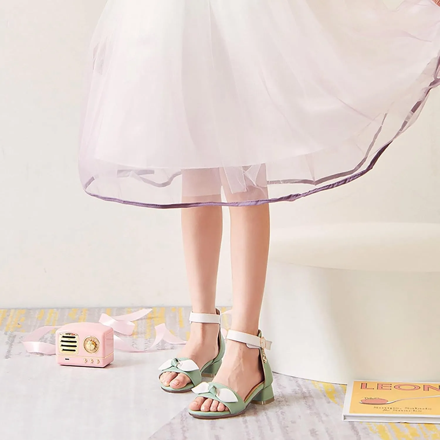 Low Heel Closed Toe Ankle Strap Sandals for Kids Girls Buckle Strap Prom Dress Shoes for School Dance Performance