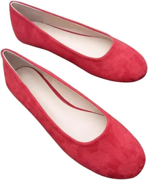 LUXINYU Women Candy Color Comfortable Round Toe Slip on Suede Ballet Flats Low Heel Office Shoes Casual Shoes
