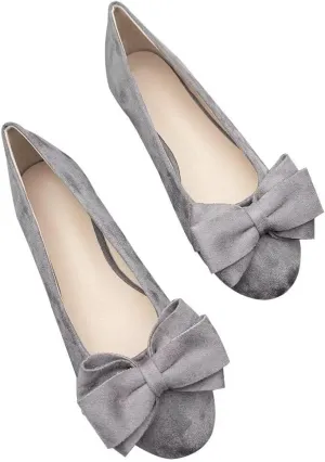 LUXINYU Women Round Toe Suede Ballet Flats with Cute Bowknot Elegant Slip on Soft Support Daily Walking Shoes Dress Shoes Office Shoes