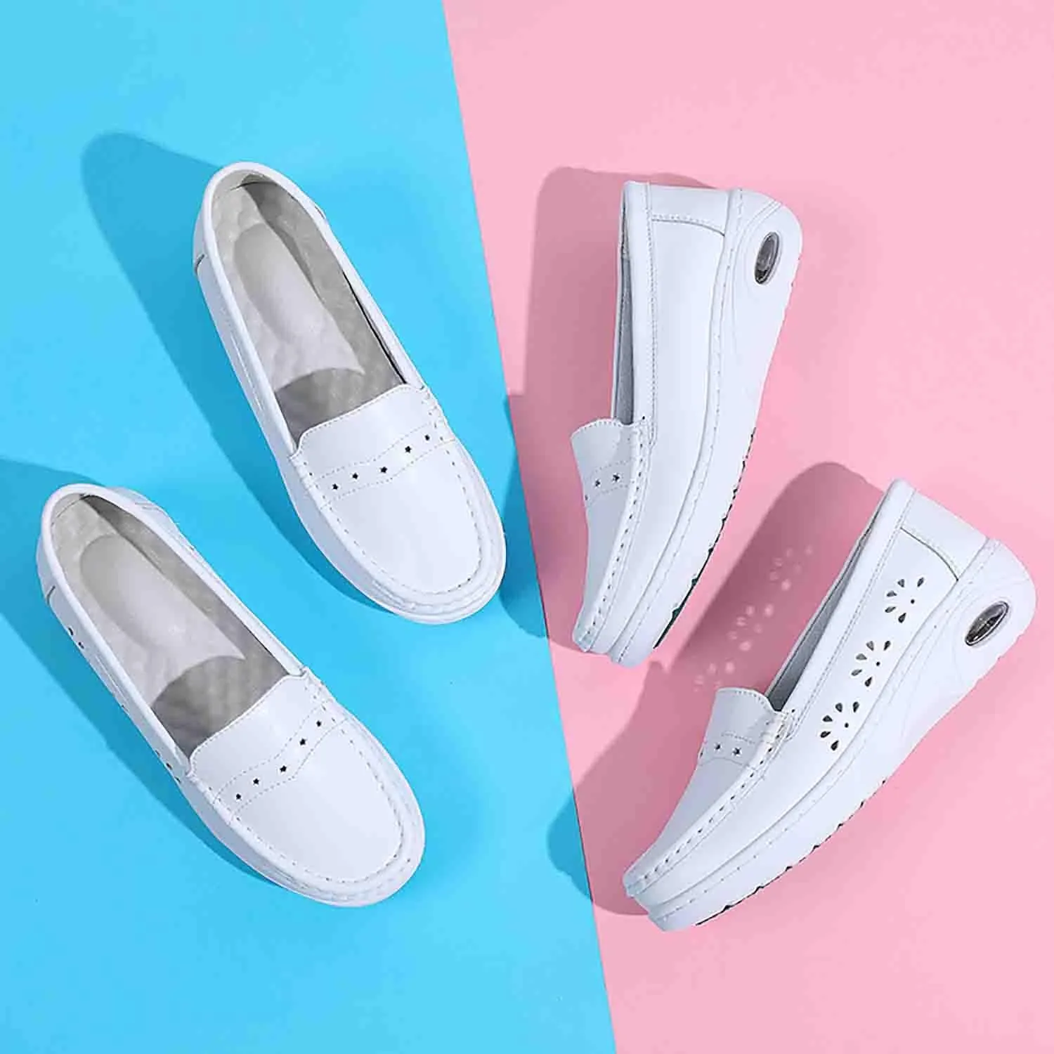 MEBAMY Women's Casual Platform Loafers Lightweight and Non-Slip Wedge Fashion Slip-On Sneaker for Women,White
