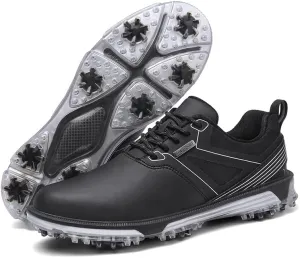 Men Water-Resistant Golf Shoes Non-Slip Outdoor 9 Spikes Golf Trainers Casual Spiked Walking Footwear