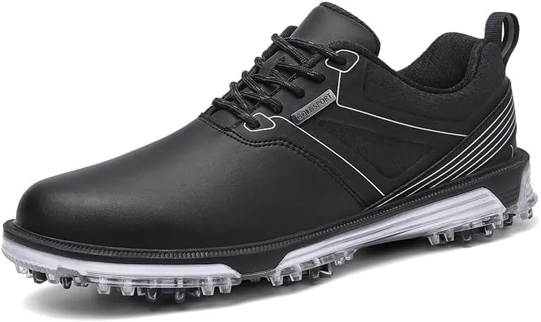 Men Water-Resistant Golf Shoes Non-Slip Outdoor 9 Spikes Golf Trainers Casual Spiked Walking Footwear