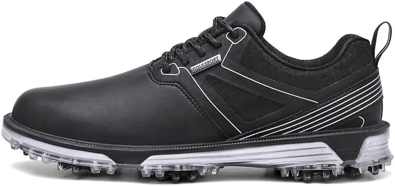 Men Water-Resistant Golf Shoes Non-Slip Outdoor 9 Spikes Golf Trainers Casual Spiked Walking Footwear