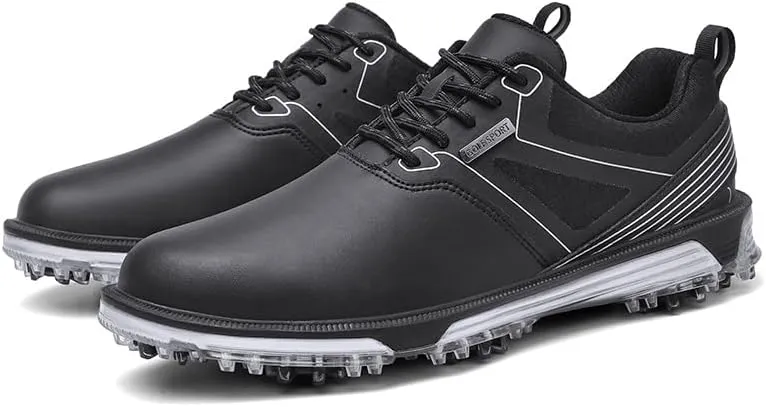 Men Water-Resistant Golf Shoes Non-Slip Outdoor 9 Spikes Golf Trainers Casual Spiked Walking Footwear