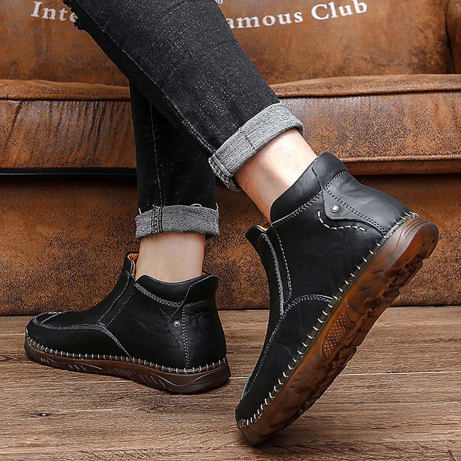 Men's Casual Loafers Men's Lightweight Breathable Casual Shoes Hand Sewn Comfortable Soft Men's Shoes Classic Business Wide Version Non Slip Oxford Shoes Black