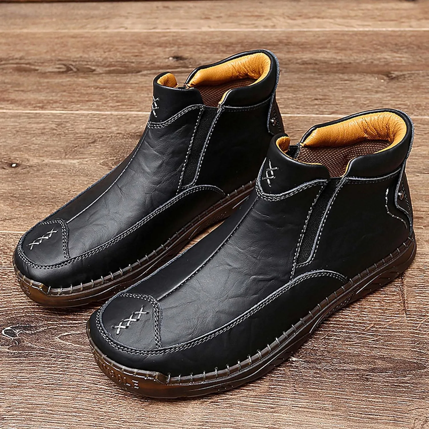 Men's Casual Loafers Men's Lightweight Breathable Casual Shoes Hand Sewn Comfortable Soft Men's Shoes Classic Business Wide Version Non Slip Oxford Shoes Black