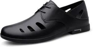 Men's Cutout Leather Lace Up Casual Shoes Comfort Breathable Slip-On Loafers Lightweight Non-Slip Office Prom Dating Dress Shoes