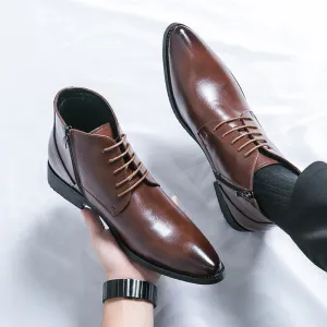 Men’s High-Top PU Pointed Toe Boots – Hollow-Out Fashion Martin Style