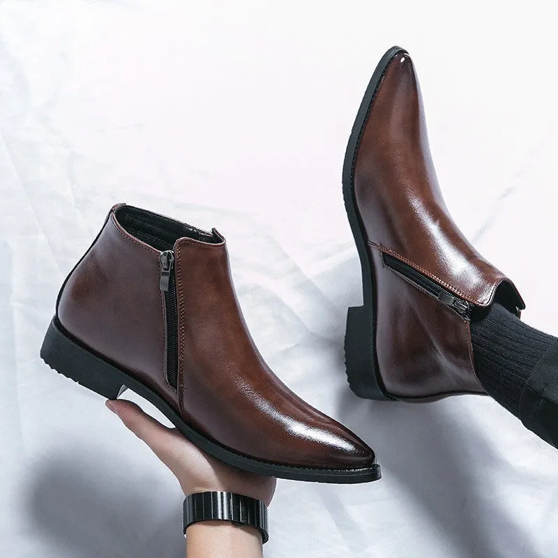 Men’s High-Top PU Pointed Toe Boots – Hollow-Out Fashion Martin Style
