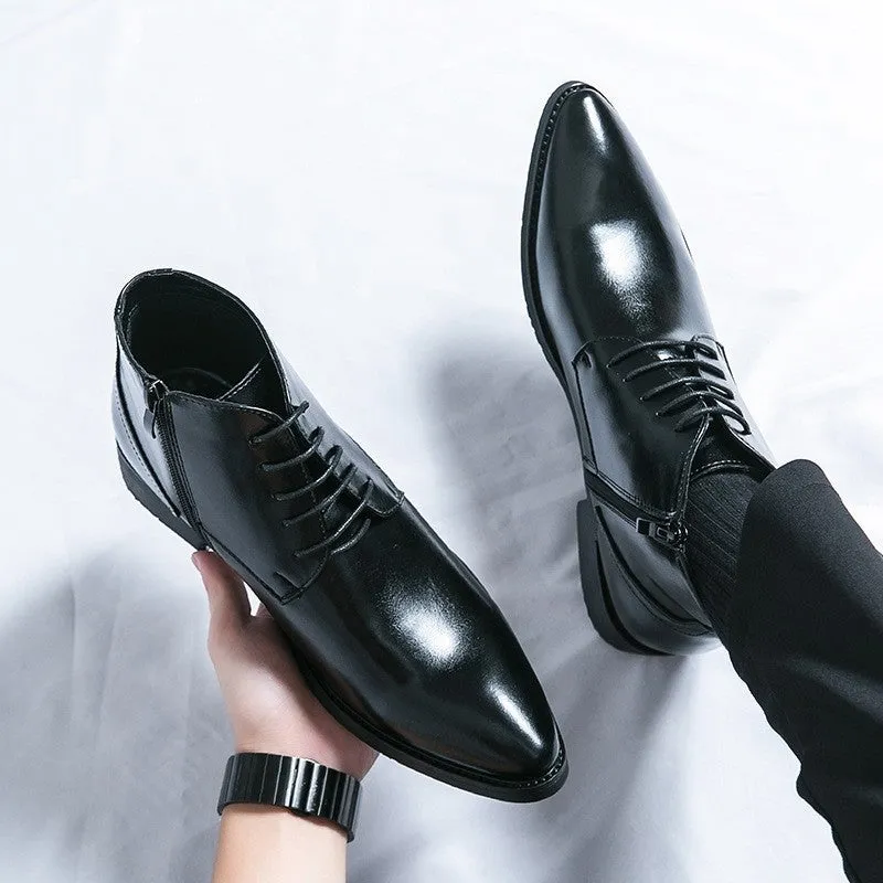 Men’s High-Top PU Pointed Toe Boots – Hollow-Out Fashion Martin Style