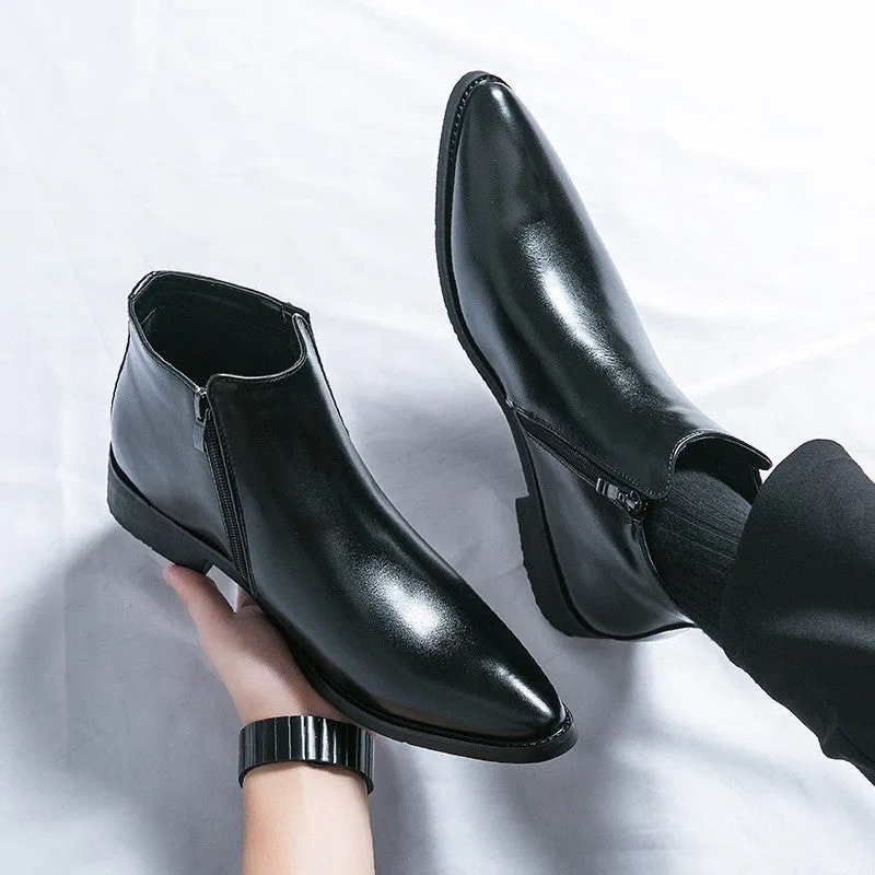 Men’s High-Top PU Pointed Toe Boots – Hollow-Out Fashion Martin Style