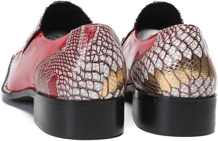 Men's Patent Leather Loafers Slip On Dress Shoes with Floral Pattern Metal Toe Cap Party Tuxedo Moccasins Fashion Singer Ballroom Prom Wedding Shoes