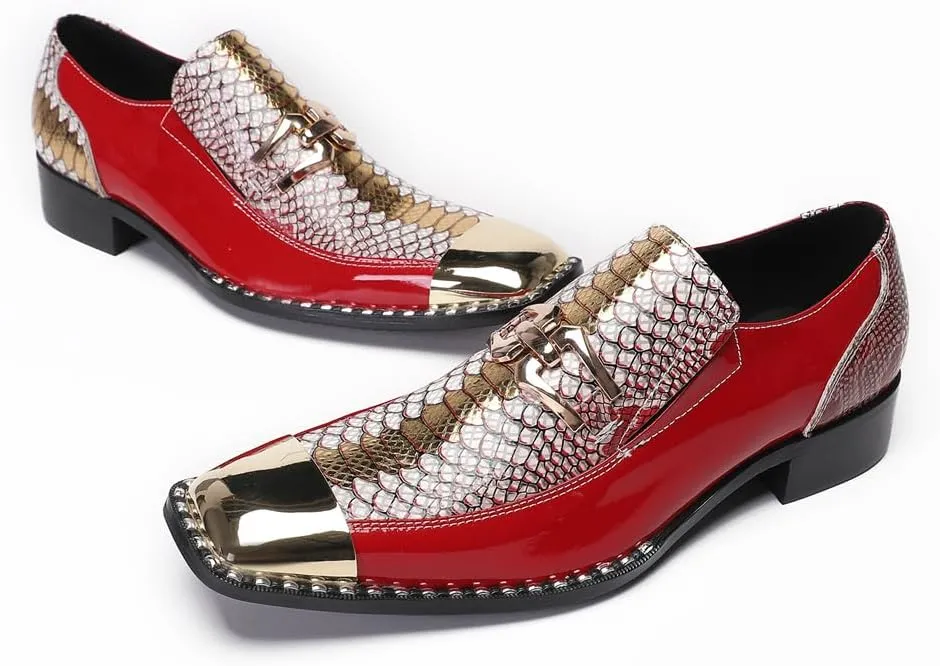Men's Patent Leather Loafers Slip On Dress Shoes with Floral Pattern Metal Toe Cap Party Tuxedo Moccasins Fashion Singer Ballroom Prom Wedding Shoes