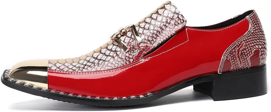 Men's Patent Leather Loafers Slip On Dress Shoes with Floral Pattern Metal Toe Cap Party Tuxedo Moccasins Fashion Singer Ballroom Prom Wedding Shoes