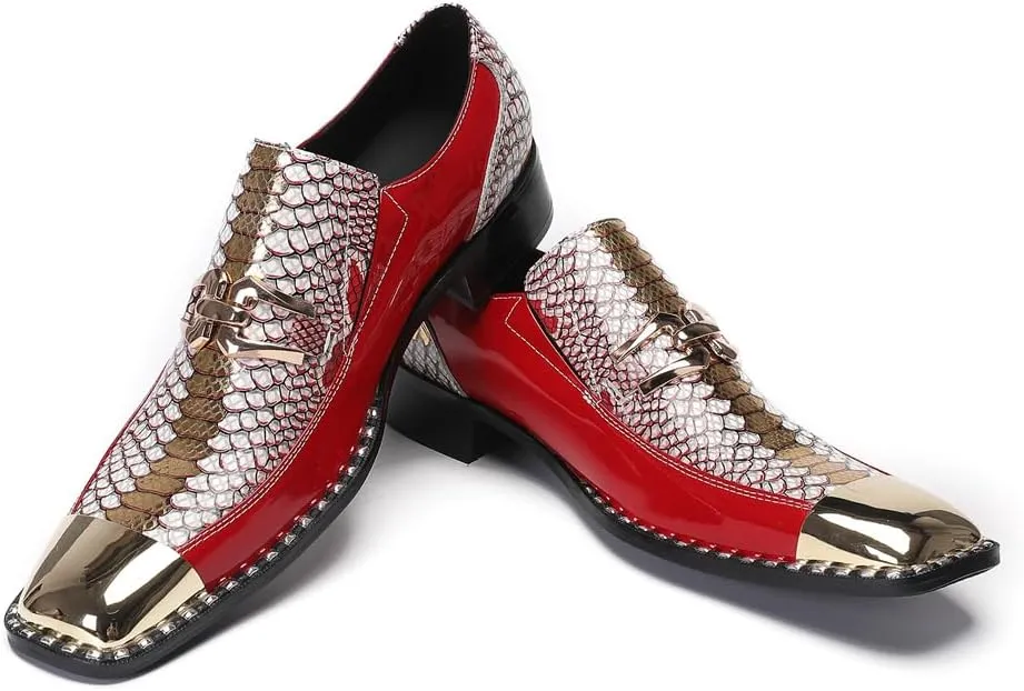 Men's Patent Leather Loafers Slip On Dress Shoes with Floral Pattern Metal Toe Cap Party Tuxedo Moccasins Fashion Singer Ballroom Prom Wedding Shoes