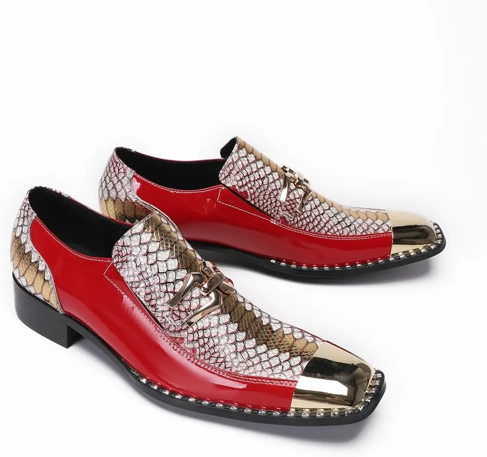 Men's Patent Leather Loafers Slip On Dress Shoes with Floral Pattern Metal Toe Cap Party Tuxedo Moccasins Fashion Singer Ballroom Prom Wedding Shoes