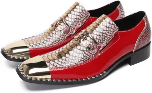 Men's Patent Leather Loafers Slip On Dress Shoes with Floral Pattern Metal Toe Cap Party Tuxedo Moccasins Fashion Singer Ballroom Prom Wedding Shoes