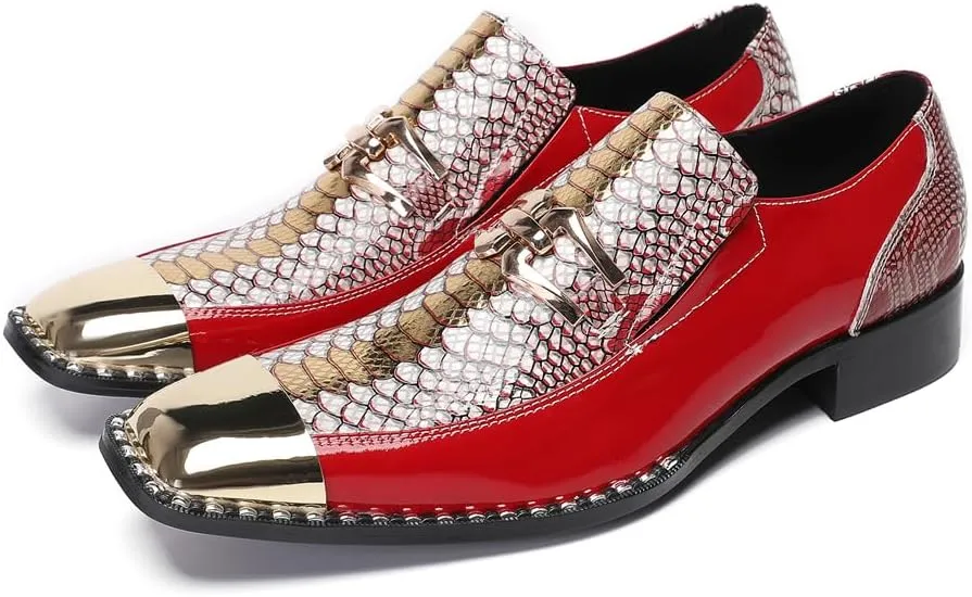 Men's Patent Leather Loafers Slip On Dress Shoes with Floral Pattern Metal Toe Cap Party Tuxedo Moccasins Fashion Singer Ballroom Prom Wedding Shoes