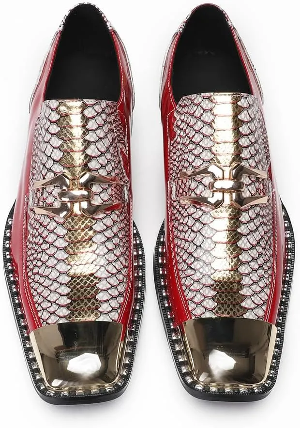 Men's Patent Leather Loafers Slip On Dress Shoes with Floral Pattern Metal Toe Cap Party Tuxedo Moccasins Fashion Singer Ballroom Prom Wedding Shoes
