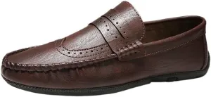Men's Round Toe PU Leather Brogue Loafers - Classic Loafers with Anti-Slip Lightweight Flexible Design for Comfortable Walking Slip-Ons