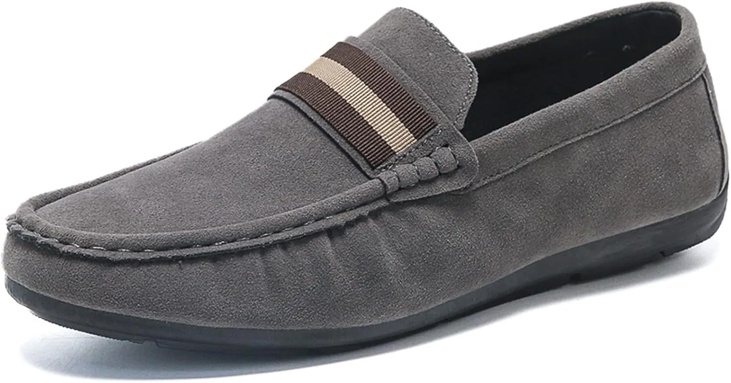 Men's Suede Round Toe Soft Sole Loafers,Breathable Comfortable Slip On Flat Boat Shoes Casual Fashionable Walking Shoes