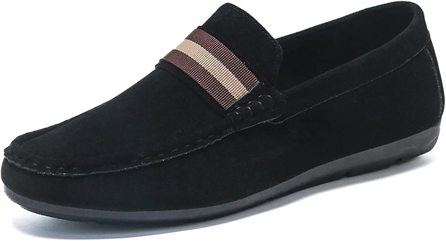 Men's Suede Round Toe Soft Sole Loafers,Breathable Comfortable Slip On Flat Boat Shoes Casual Fashionable Walking Shoes