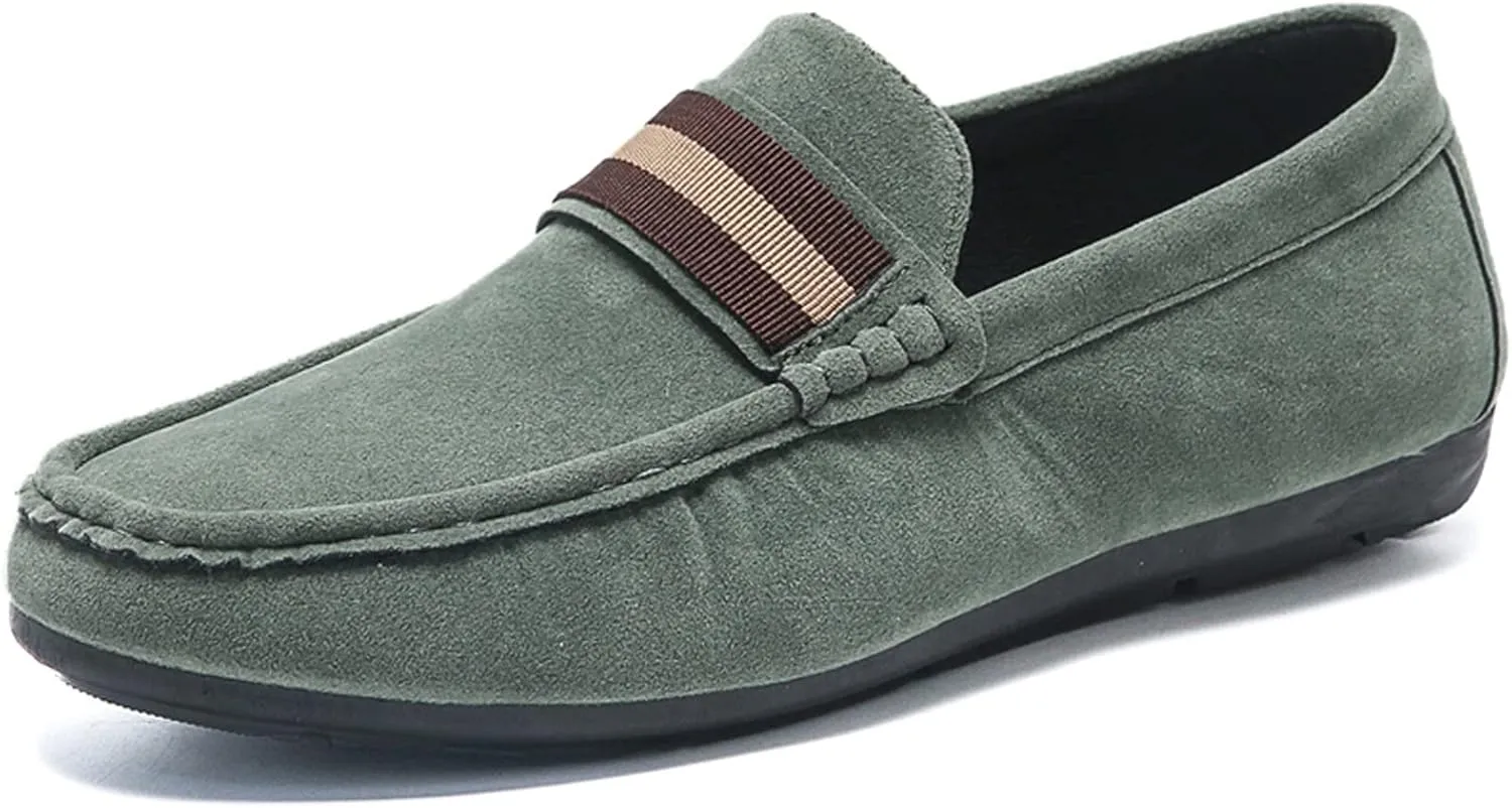 Men's Suede Round Toe Soft Sole Loafers,Breathable Comfortable Slip On Flat Boat Shoes Casual Fashionable Walking Shoes