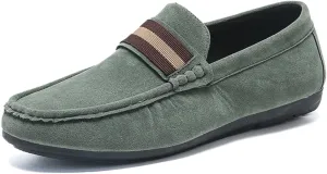 Men's Suede Round Toe Soft Sole Loafers,Breathable Comfortable Slip On Flat Boat Shoes Casual Fashionable Walking Shoes