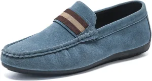Men's Suede Round Toe Soft Sole Loafers,Breathable Comfortable Slip On Flat Boat Shoes Casual Fashionable Walking Shoes