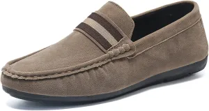 Men's Suede Round Toe Soft Sole Loafers,Breathable Comfortable Slip On Flat Boat Shoes Casual Fashionable Walking Shoes