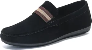 Men's Suede Round Toe Soft Sole Loafers,Breathable Comfortable Slip On Flat Boat Shoes Casual Fashionable Walking Shoes