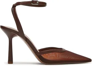 Mesh Closed Toe Ankle Strap Heels Pointed Toe High Heels for Women Stiletto Wedding Dress Shoes