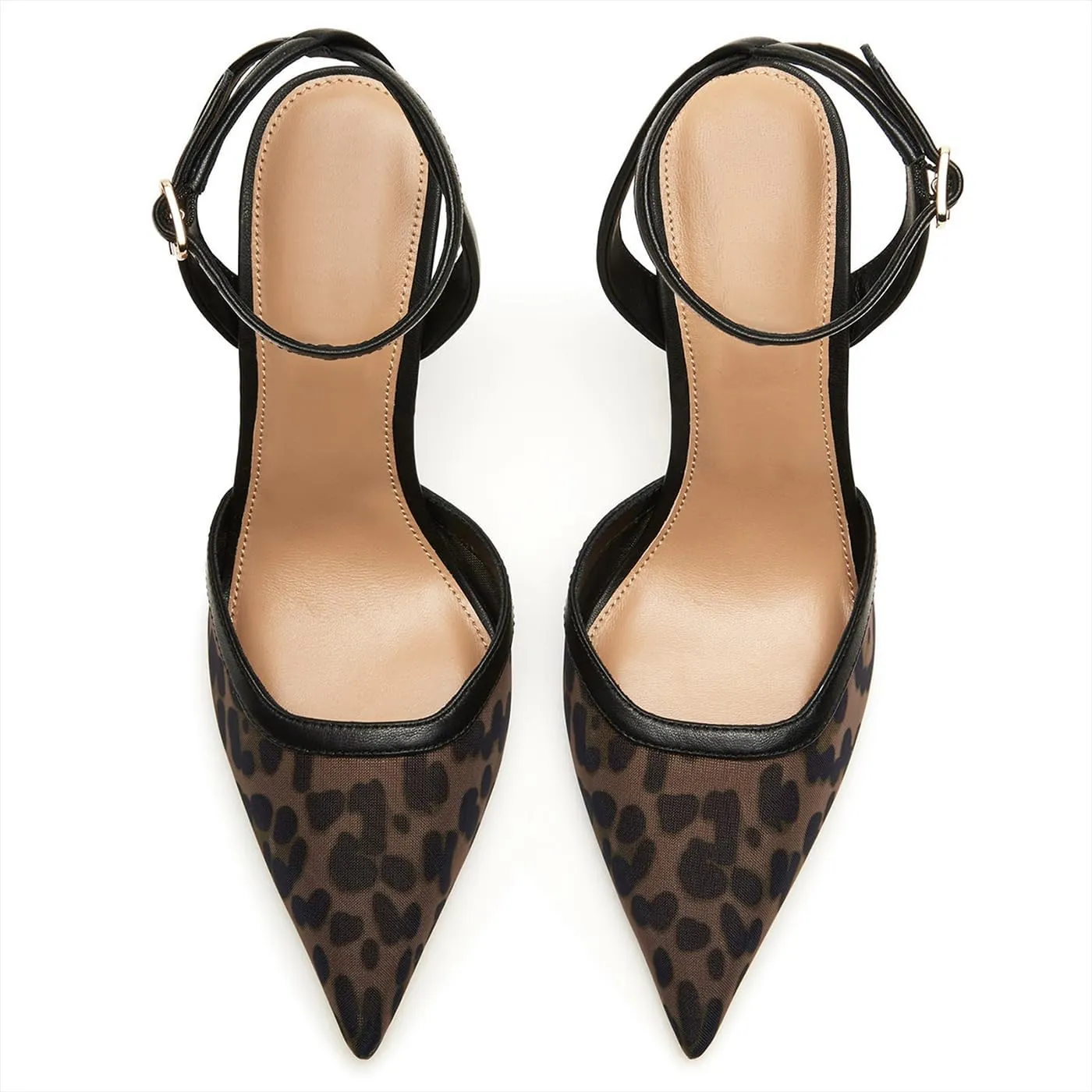 Mesh Closed Toe Ankle Strap Heels Pointed Toe High Heels for Women Stiletto Wedding Dress Shoes
