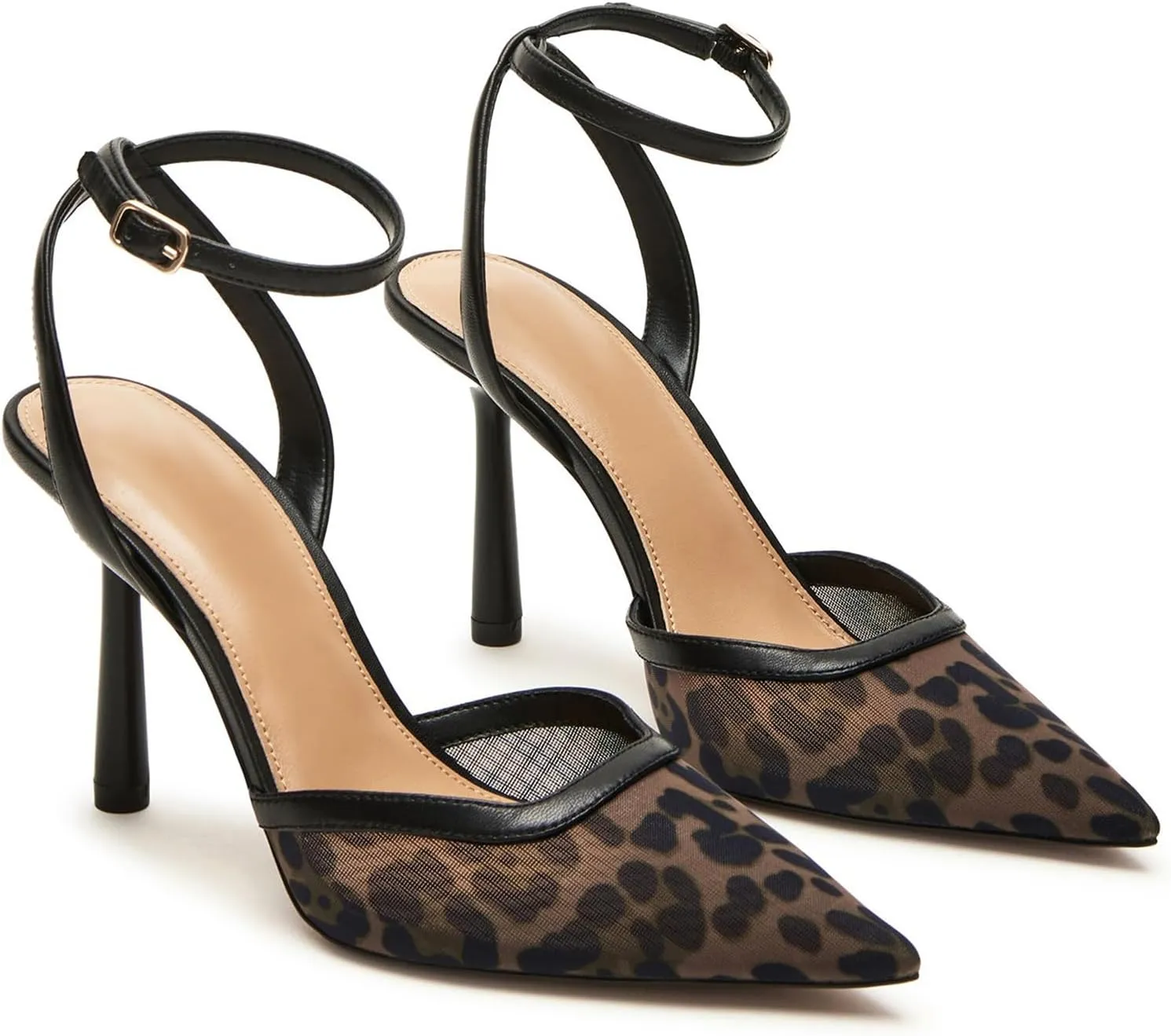 Mesh Closed Toe Ankle Strap Heels Pointed Toe High Heels for Women Stiletto Wedding Dress Shoes