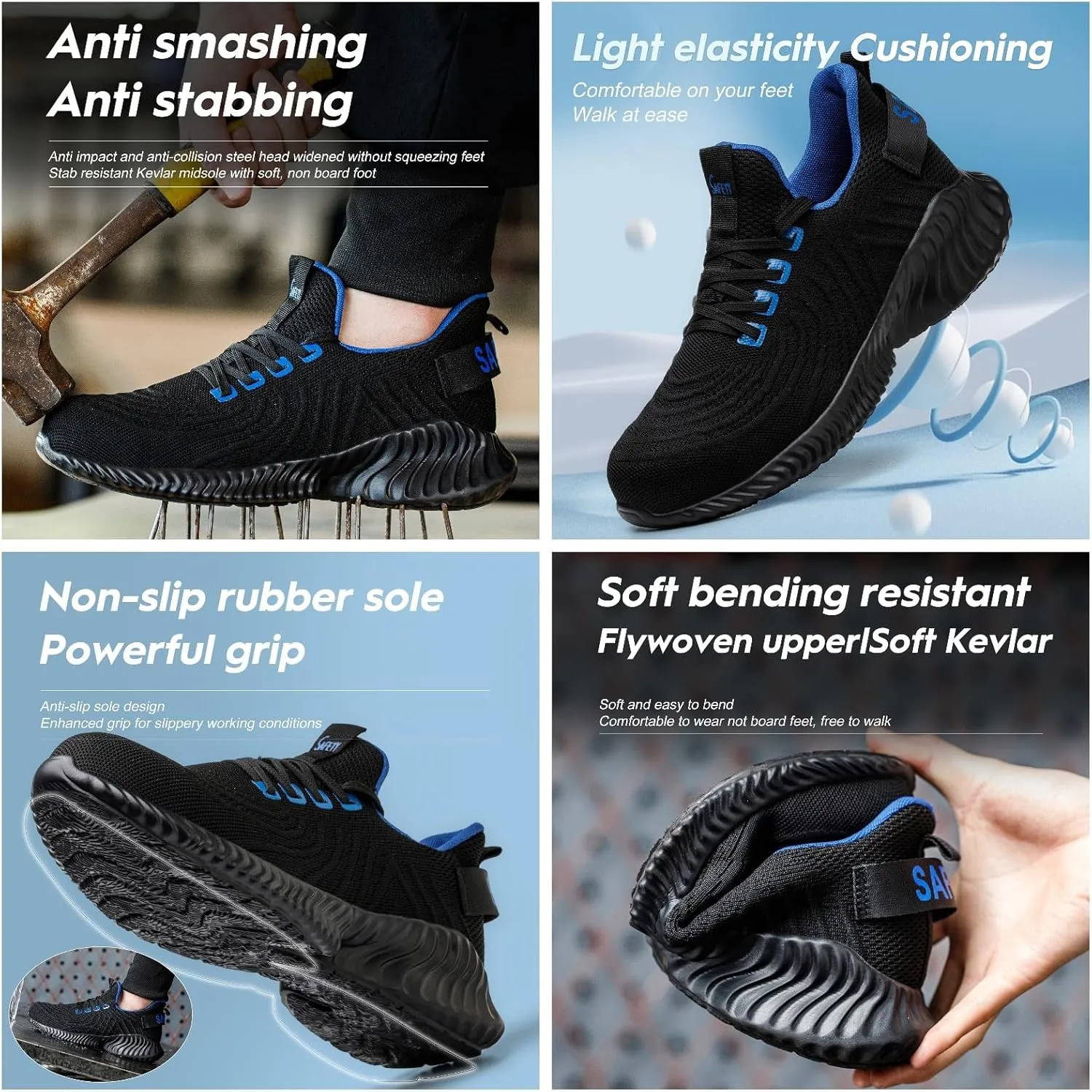 Micoklinlin Steel Toe Sneakers for Men Work Lightweight Safety Shoes Smash and Puncture Resistant Non-Slip Hiking Shoes