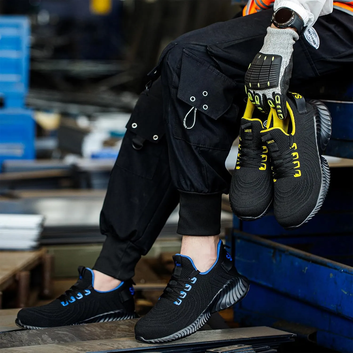 Micoklinlin Steel Toe Sneakers for Men Work Lightweight Safety Shoes Smash and Puncture Resistant Non-Slip Hiking Shoes
