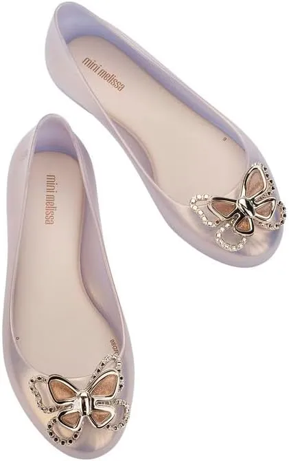 mini melissa Sweet Love Fly Jelly Flats for Girls- Girl's Ballet Flats w/Butterfly Design, Ballerina Flats, Kids Jelly Shoes