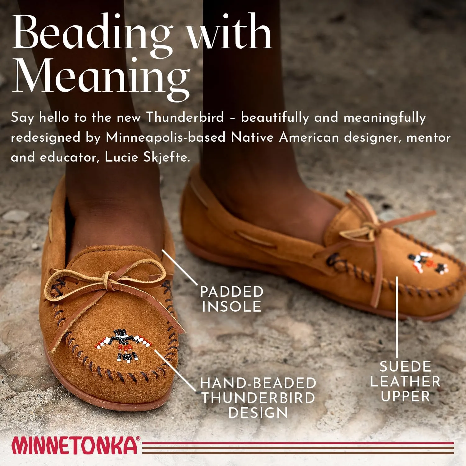 Minnetonka Childrens Thunderbird Animikii Hardsole - Moccasins for Kids with a Classic Leather Moccasin Silhouette, Cushioned Footbed, and Beaded Moccasin Design